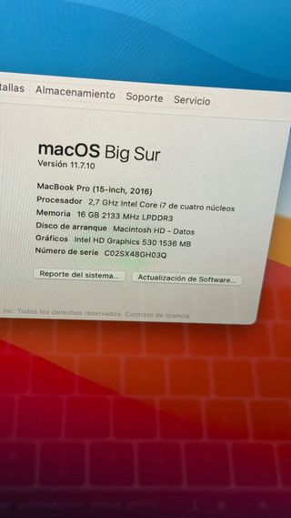 Macbook Pro 15' 2016 para RESPUESTOS