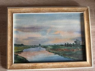 Cuadro paisaje acuarela marco madera