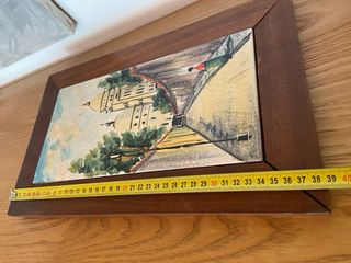 Quadro ceramica dipinta vintage con cornice