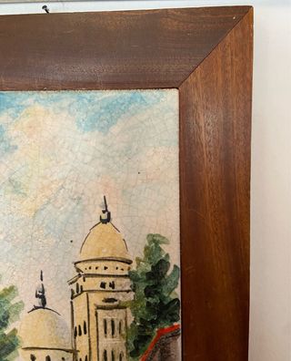 Quadro ceramica dipinta vintage con cornice