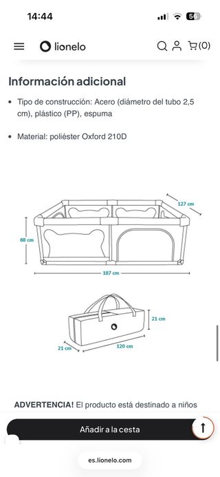 Parque infantil Lionelo 187x127 cm