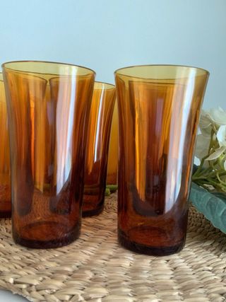 Juego de 8 vasos ámbar vintage