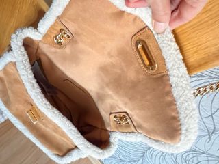 Bolso Mango piel serraje y borreguito. Piel autent