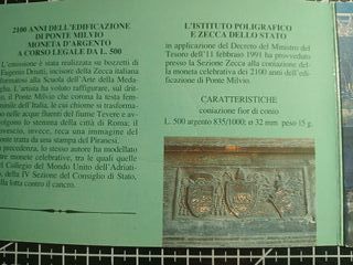 Moneta L.500 Ponte Milvio Roma 1991