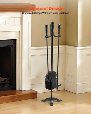 Set di Attrezzi per Camino 4 Pezzi con Supporto