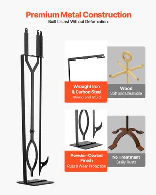 Set di Attrezzi per Camino 3 Pezzi con Supporto