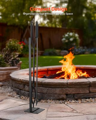 Set di Attrezzi per Camino 3 Pezzi con Supporto