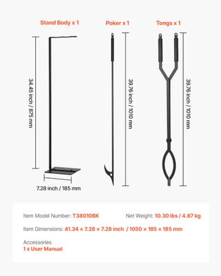 Set di Attrezzi per Camino 3 Pezzi con Supporto