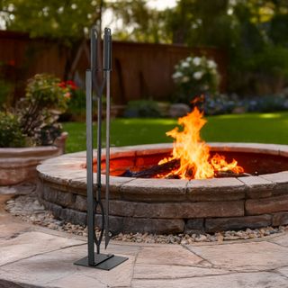 Set di Attrezzi per Camino 3 Pezzi con Supporto