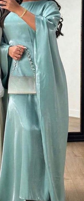 Vestido largo verde azulado