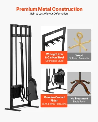 Set di Attrezzi per Camino 5 Pezzi con Supporto