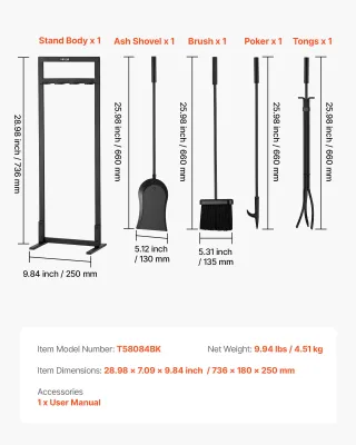 Set di Attrezzi per Camino 5 Pezzi con Supporto