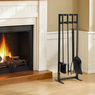 Set di Attrezzi per Camino 5 Pezzi con Supporto