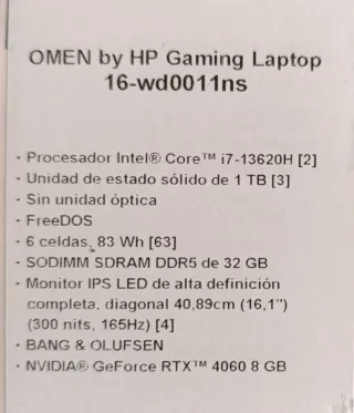 Portátil HP OMEN 16 RTX 4060 Intel i7