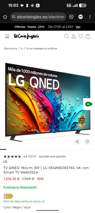 TV LG 65QNED85t6C 65 pulgadas