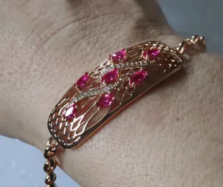 Bracciale vintage oro rosa con pietre rosa
