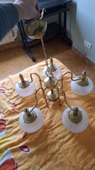 Lámpara colgante dorada con tulipas