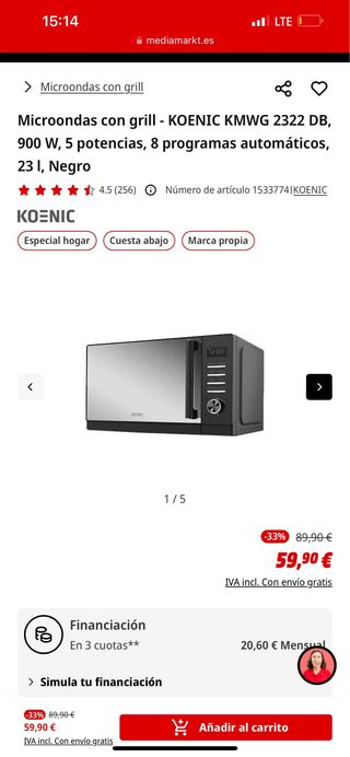 Microondas KOENIC con Grill