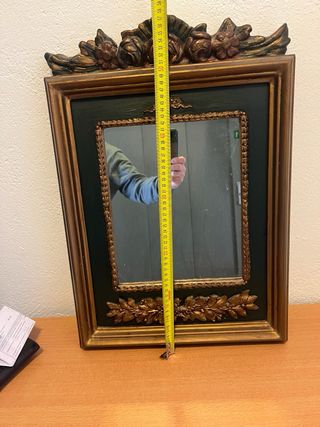 Espejo Madera Antiguo Dorado y Verde