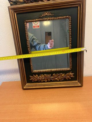 Espejo Madera Antiguo Dorado y Verde