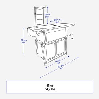 Mueble cocina camping XL, fregadero 10L, mampara y espacio