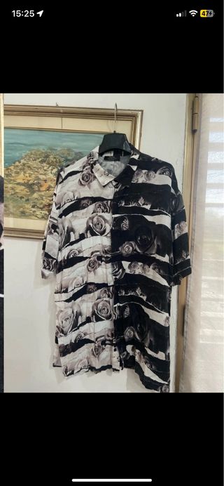 Camicia uomo fantasia rose bianco/nero