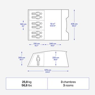 Tienda de campaña 6 plazas 3 habitaciones, Fresh & Black,