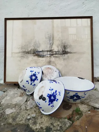 Cuadro paisaje papel y marco de madera