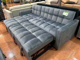 Sofá Cama Chaiselongue con Arcón Gris
