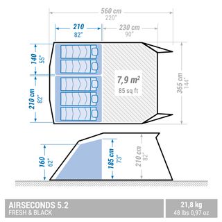 Tienda de campaña familiar 5 personas hinchable Quechua