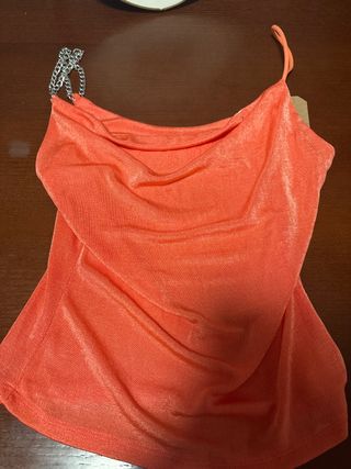 Top fiesta naranja/rosa con cadena