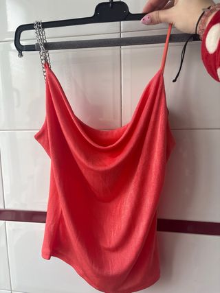 Top fiesta naranja/rosa con cadena