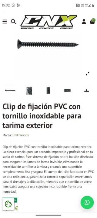 Clip fijación PVC tornillo inoxidable