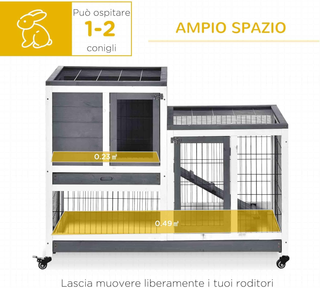 Conigliera da Interno in Legno di Abete con Ruote,