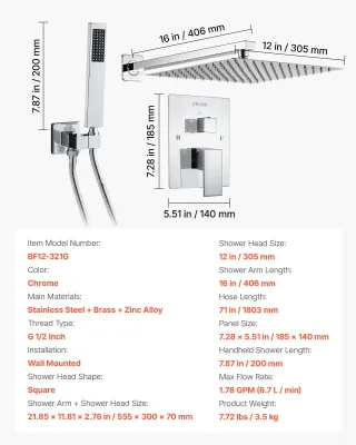 Set Doccia Sistema Doccia a Pioggia per Bagno