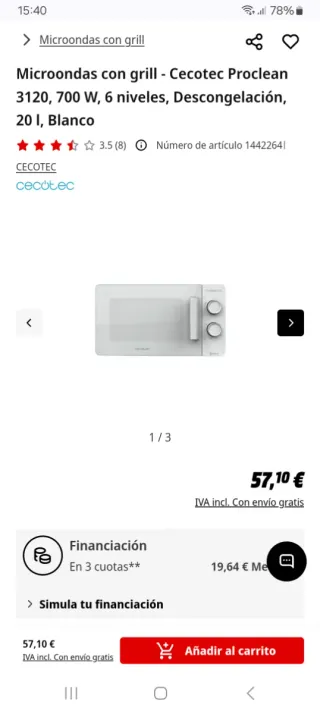 Microondas Cecotec Proclean 3120 Blanco