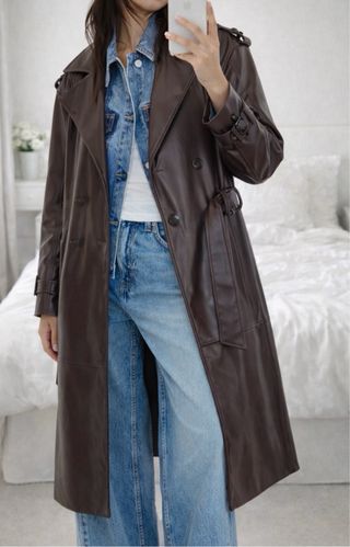 Gabardina larga vintage mujer marrón