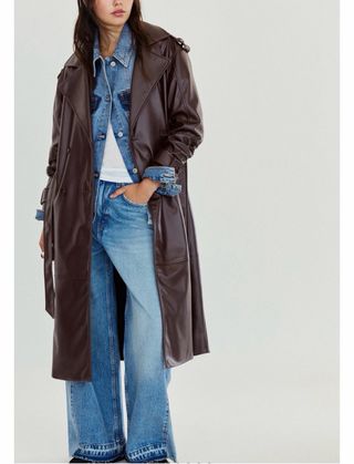 Gabardina larga vintage mujer marrón