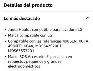 Goma escotilla lavadora LG 4986ER1004A