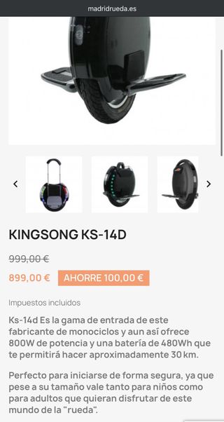 Monociclo Eléctrico Kingsong KS14 800W