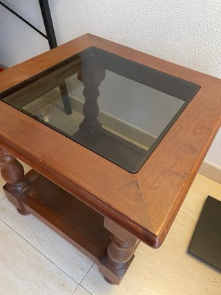 Mesa auxiliar madera con cristal