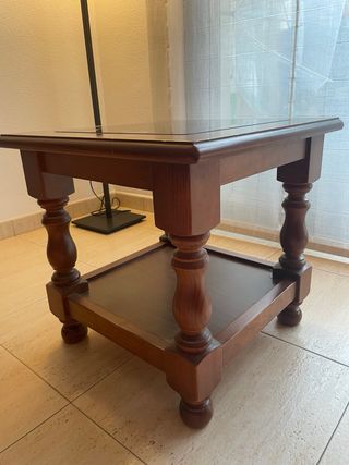Mesa auxiliar madera con cristal