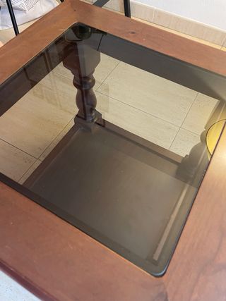 Mesa auxiliar madera con cristal