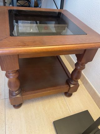 Mesa auxiliar madera con cristal