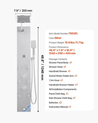 Pannello Doccia con Sistema a Torre con Soffione