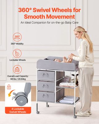 Fasciatoio Neonati Stazione Portatile con Ruote