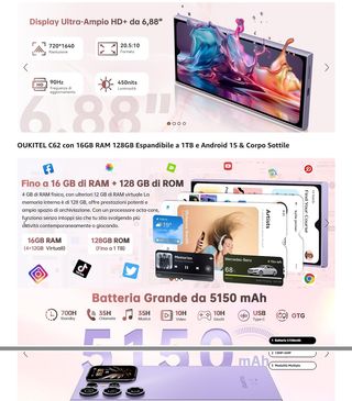Smartphone Oukitel C62 128GB Argento