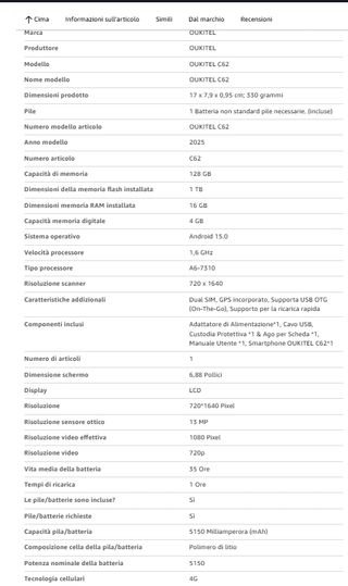 Smartphone Oukitel C62 128GB Argento