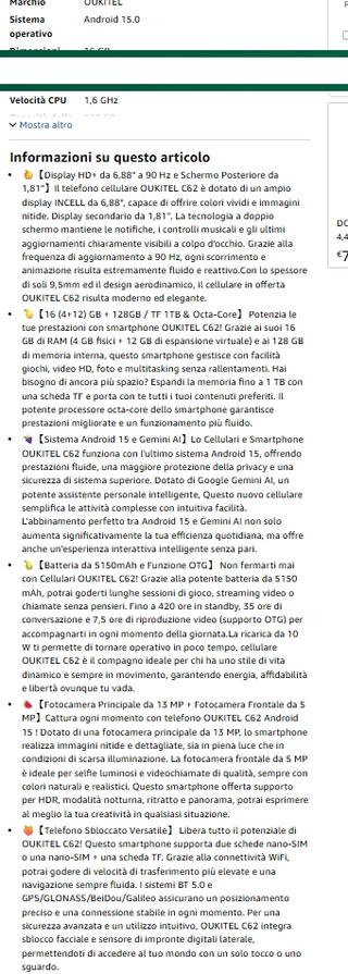 Smartphone Oukitel C62 128GB Argento