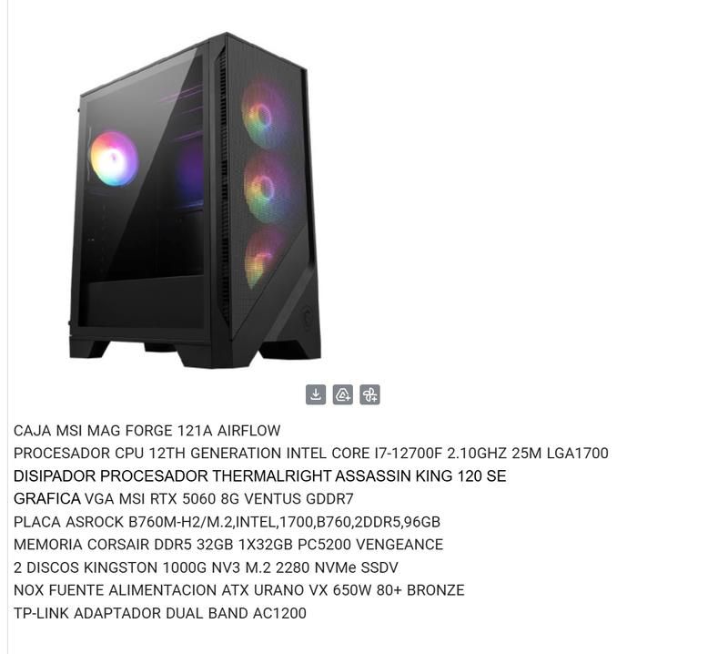 Torre PC i7 32GB RAM M.2 1TB SSD WiFi + Teclado